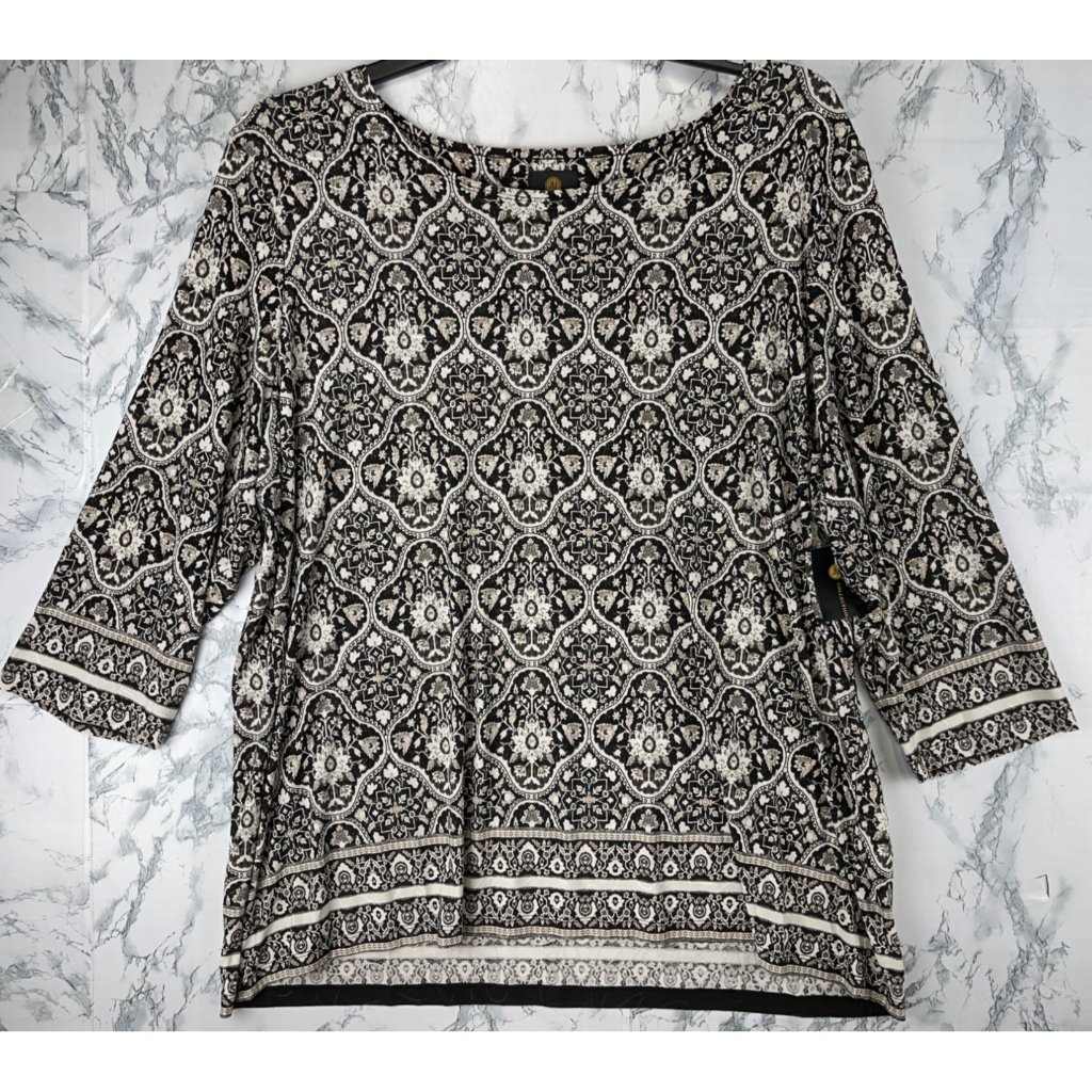Jm Collection Womens 3x Jacquard Blouse Deep Black Cb